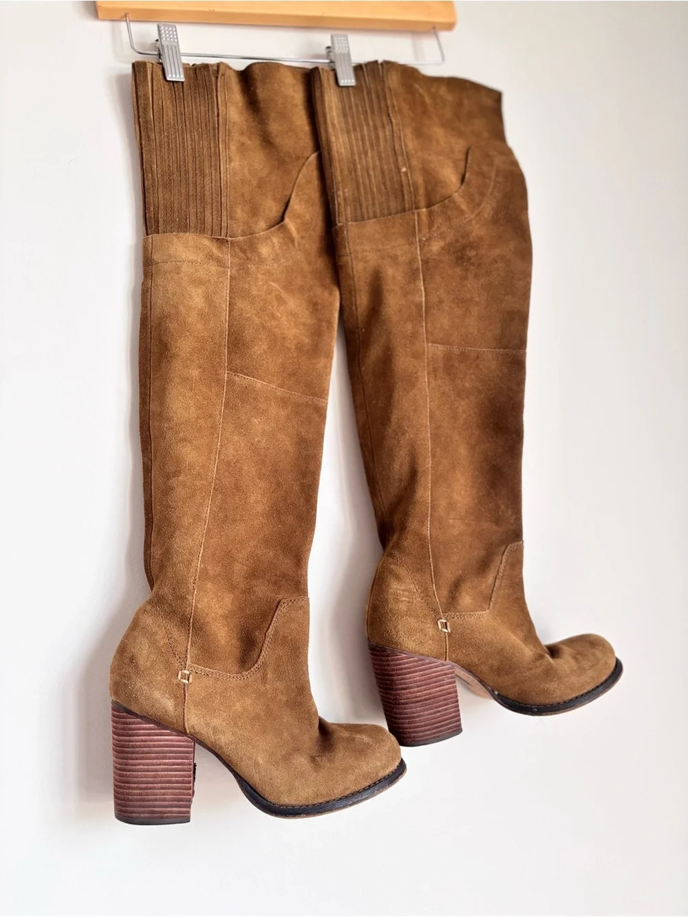 Lumiani Tan Suede Over The Knee High Heel Boots Size 8.5M